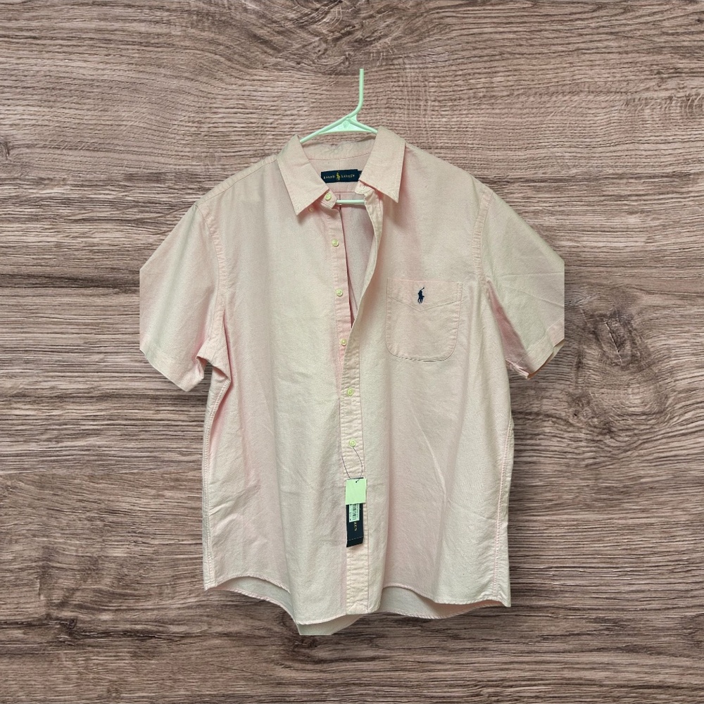 Men’s Ralph Lauren Polo button down pink short sleeve shirt